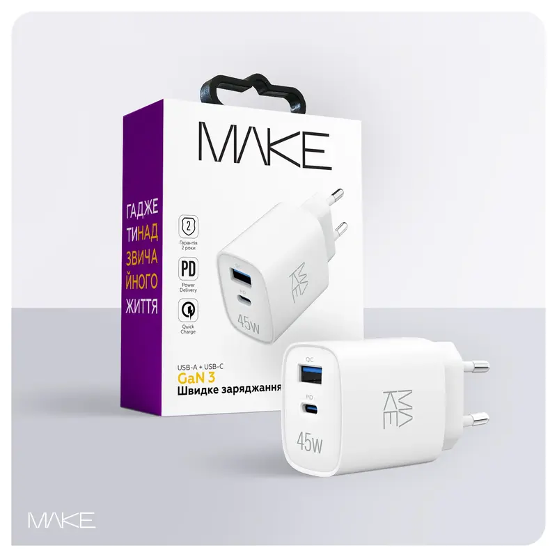 Зарядний пристрій MAKE 30W GaN PD + QC3.0 White - фото - №6
