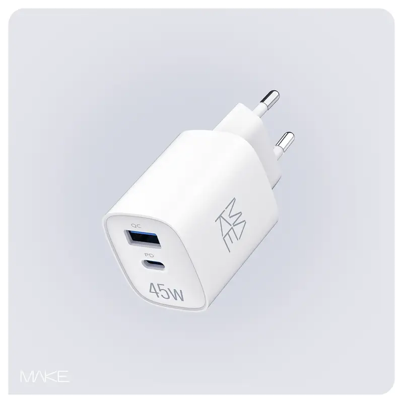 Зарядний пристрій MAKE 30W GaN PD + QC3.0 White - фото - №1