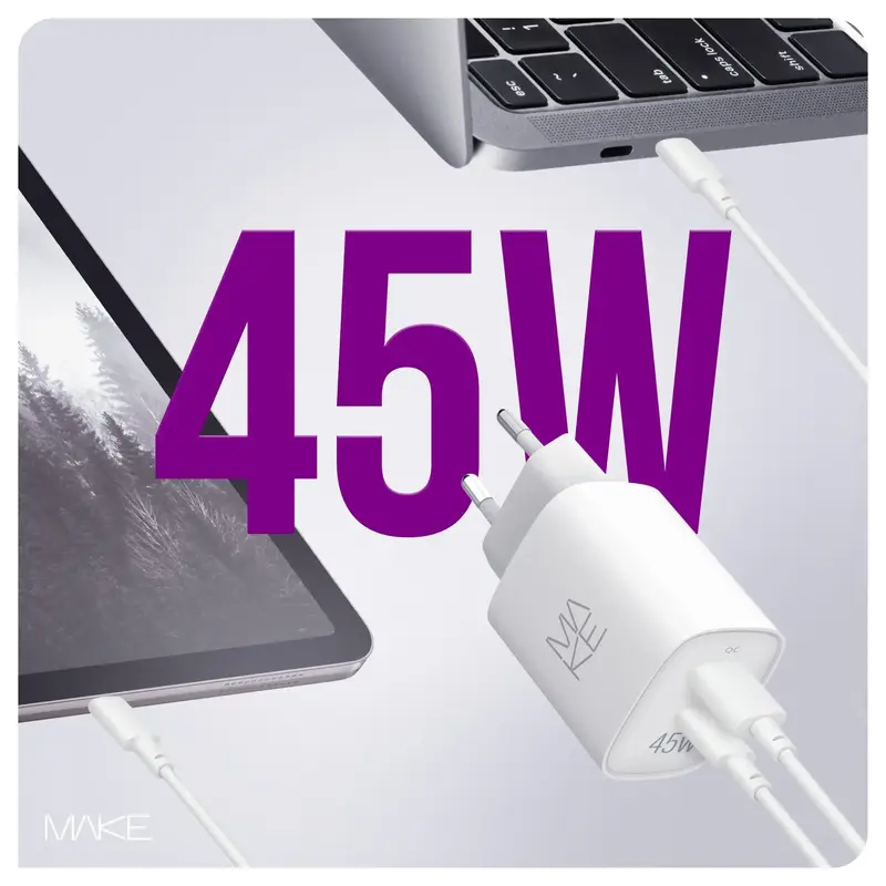 Зарядний пристрій MAKE 30W GaN PD + QC3.0 White - фото - №3