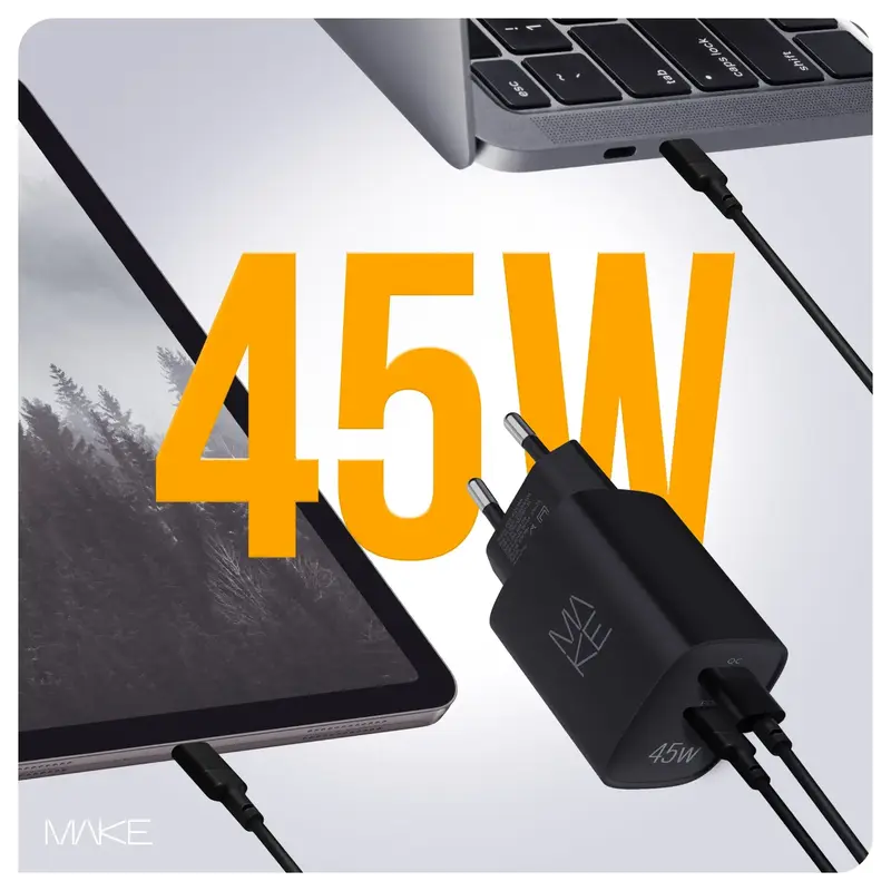 Зарядний пристрій MAKE 45W GaN PD + QC3.0 Black - фото - №3