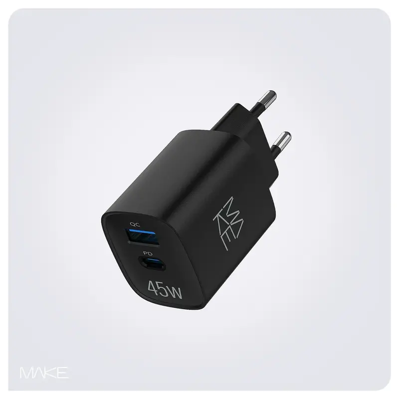 Зарядний пристрій MAKE 45W GaN PD + QC3.0 Black - фото - №1