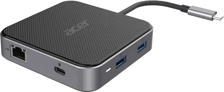 HUB Acer USB-C to HDMI/DP/2xUSB-A3.2/USB-C/RJ45/mini-jack, 0.15м, чорний - фото - №0