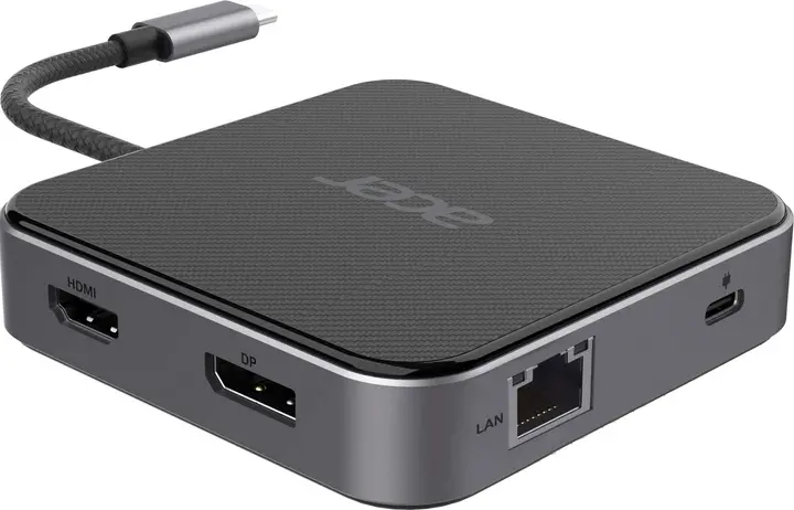 HUB Acer USB-C to HDMI/DP/2xUSB-A3.2/USB-C/RJ45/mini-jack, 0.15м, чорний - фото - №3