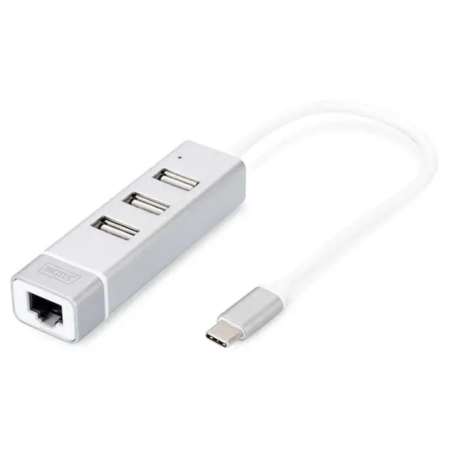 HUB DIGITUS USB-C to 3xUSB-A/RJ45 - фото - №0