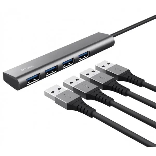 HUB Trust Halyx USB-A to 4xUSB-А, Алюміній, 0.1м, Сірий - фото - №4