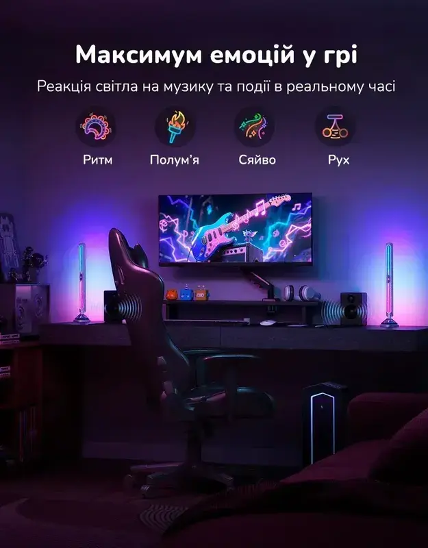 Набір адаптивного підсвічування Govee H6048 Govee Gaming Light Bars Pro RGBIC WI-FI/Bluetooth чор - фото - №4
