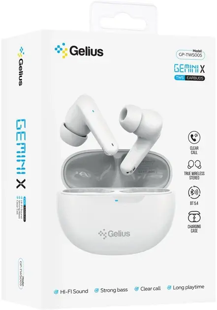 Беспроводные наушники TWS Gelius Gemini X GP-TWS005 White - фото - №1