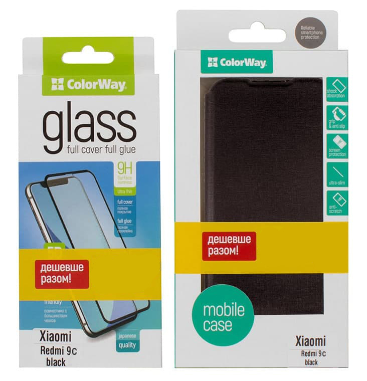 Комплект стекло 9H FC glue та чохол Elegant Book ColorWay для Xiaomi Redmi 9C фото