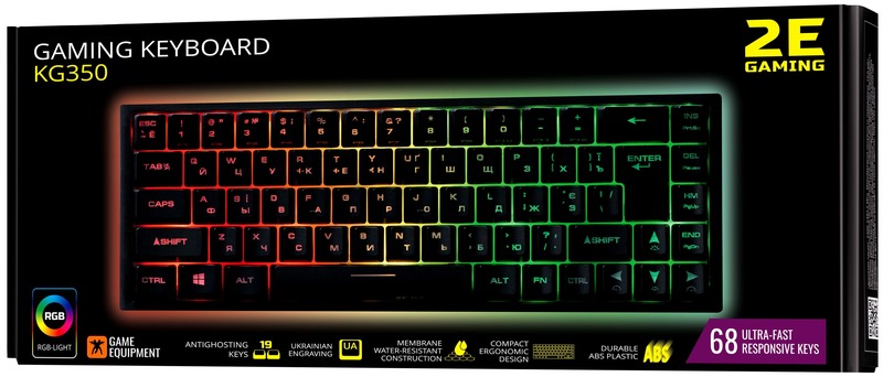 Ігрова клавіатура 2E GAMING KG350 RGB 68key USB Ukr (Black) 2E-KG350UBK фото