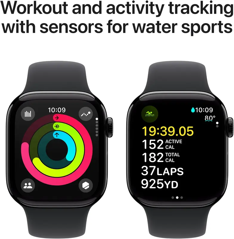 Apple Watch Series 10 GPS + Cellular 42mm Jet Black Aluminium Case with Black Sport Band - M/L - фото - №3