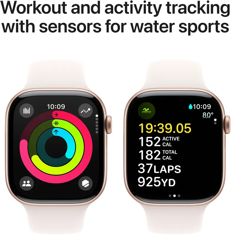 Apple Watch Series 10 GPS + Cellular 46mm Rose Gold Aluminium Case with Light Blush Sport Band - S/M - фото - №3