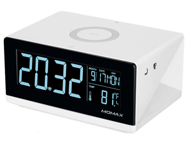 Настільний годинник з бездротовим ЗП Momax Q.Clock Digital Clock Wireless Charger (White) QC1EUW фото