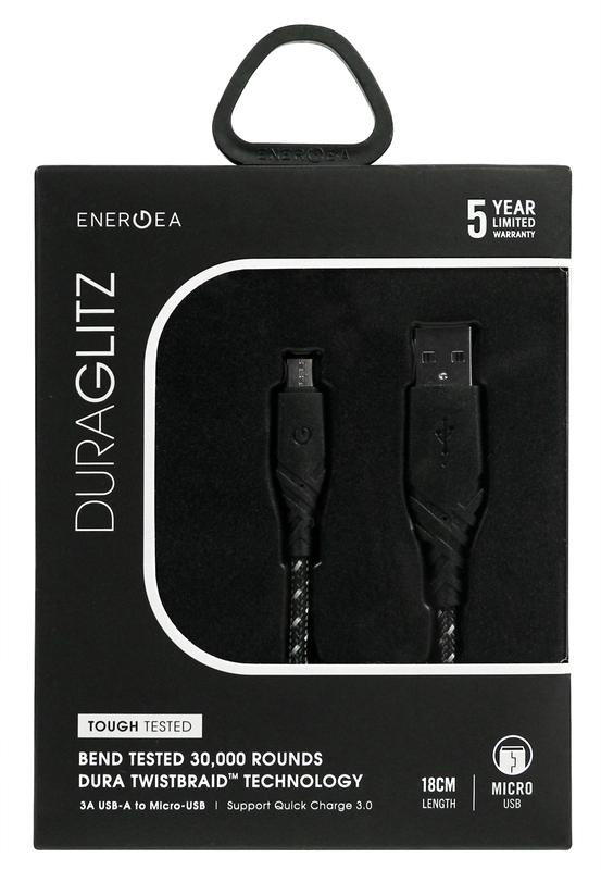 Kабель USB - micro-USB Energea DuraGlitz 18см Чорний фото
