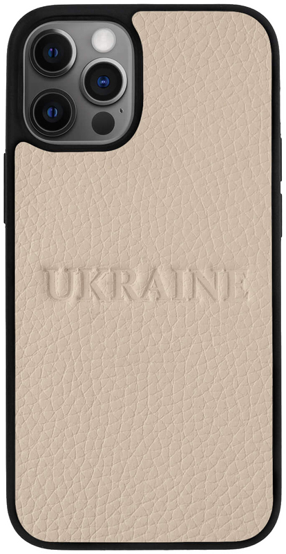Чохол із бежевої шкіри флотар для iPhone 12 Pro з тисненням Ukraine фото