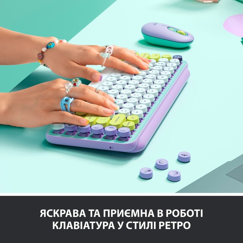 Клавiатура Logitech POP Keys Emoji Wireless Mechanical Keyboard (Daydream Mint) 920-010717 фото