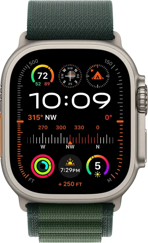 Ремешок для часов Apple Watch 49/46/45/44mm Dark Green Alpine Loop - Small - Natural Titanium Finish - фото - №1