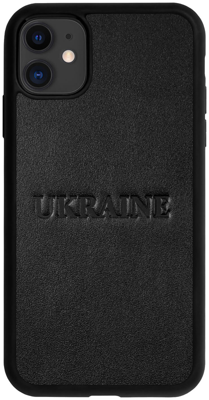 Чохол із чорної шкіри купон для iPhone 11 з тисненням Ukraine фото