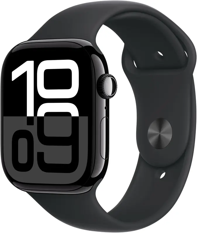 Apple Watch Series 10 GPS + Cellular 46mm Jet Black Aluminium Case with Black Sport Band - M/L - фото - №0