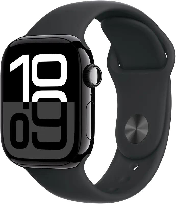 Apple Watch Series 10 GPS + Cellular 42mm Jet Black Aluminium Case with Black Sport Band - M/L - фото - №0