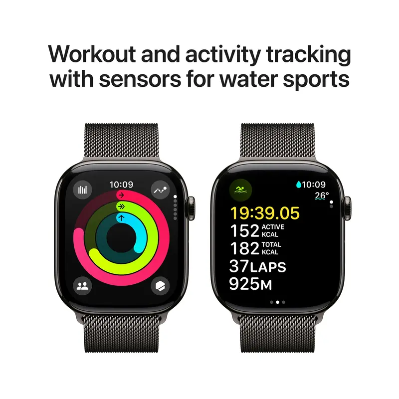 Apple Watch Series 10 GPS + Cellular 42mm Slate Titanium Case with Slate Milanese Loop - фото - №3