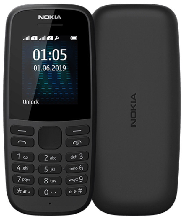 Nokia 105 Dual Sim 2019 Black (16KIGB01A01) фото