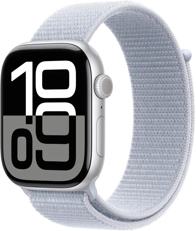 Apple Watch Series 10 GPS + Cellular 46mm Silver Aluminium Case with Blue Cloud Sport Loop - фото - №0
