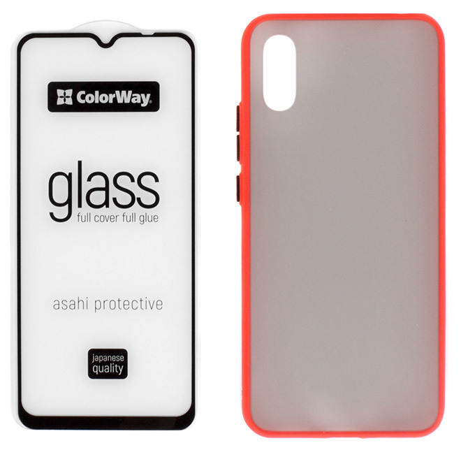 Комплект стекло 9H FC glue и чехол Smart Matte ColorWay CW-BGCSMXR9A-RD для Xiaomi Redmi 9A фото