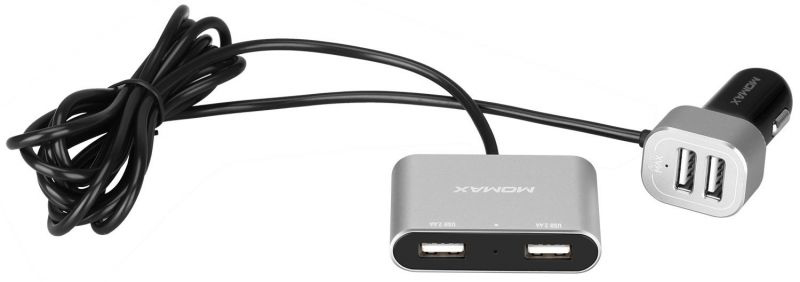 Автомобільний ЗП Momax Dual USB/ Aditional USB 5V/4.8A (UC6S) Silver фото