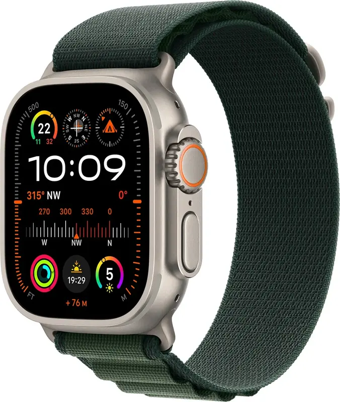 Ремешок для часов Apple Watch 49/46/45/44mm Dark Green Alpine Loop - Medium - Natural Titanium Finish - фото - №2