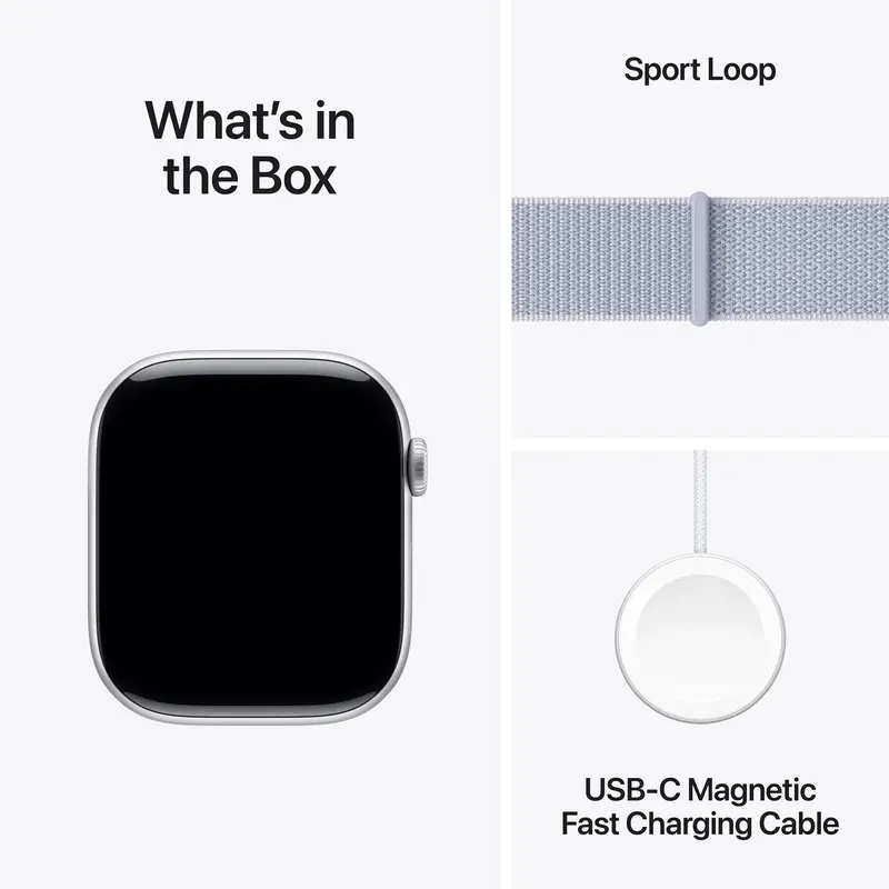 Apple Watch Series 10 GPS + Cellular 46mm Silver Aluminium Case with Blue Cloud Sport Loop - фото - №8