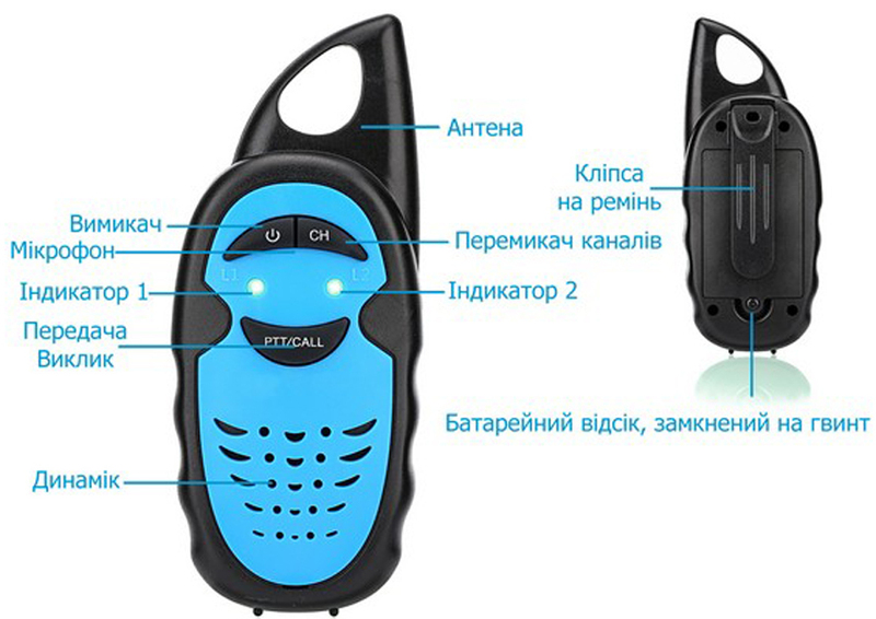 Детские рации CLICK на 1 км (2 шт, желтая и голубая) CLK-Y033T-BY фото