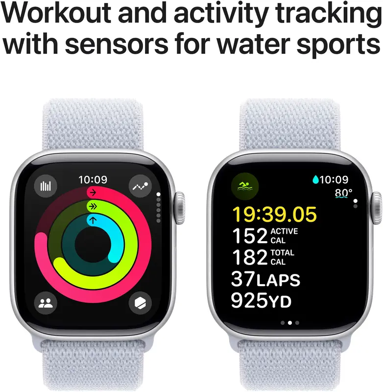 Apple Watch Series 10 GPS + Cellular 42mm Silver Aluminium Case with Blue Cloud Sport Loop - фото - №3