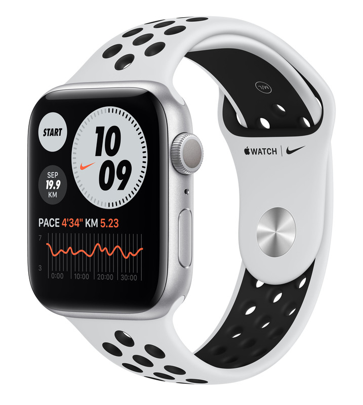 Apple Watch Nike Series 6 40mm Silver Aluminium Case with Pure Platinum Black Nike Sport Band (M00T3UL/A) фото