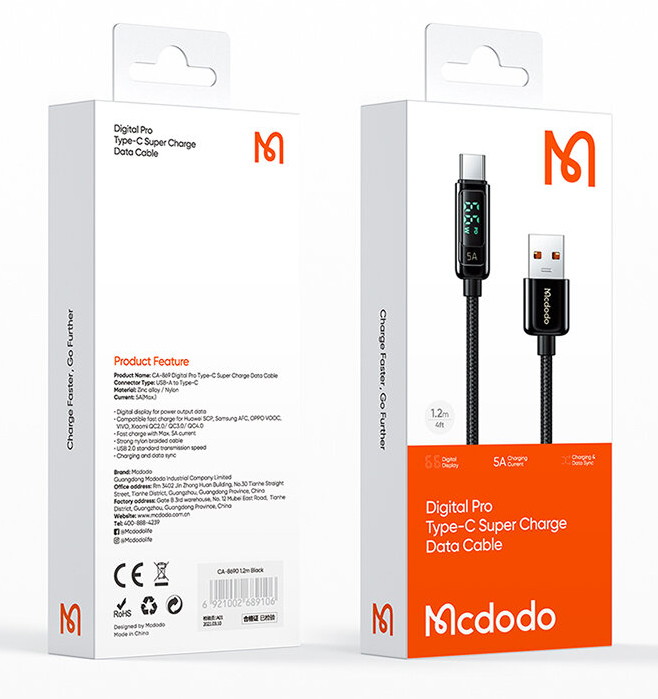 Кабель USB - USB-C McDodo (CA-8690) Digital 5A 1.2m (Black) фото