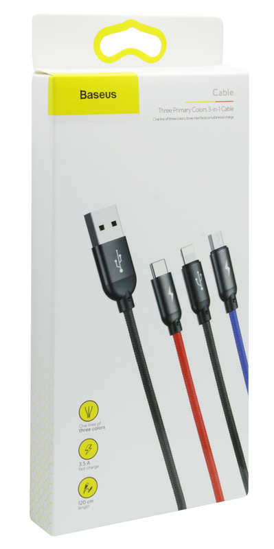 Kабель Baseus USB - microUSB+Lightning+USB-C (3 в 1) 1,2m (Black) CAMLT-BSY01 фото