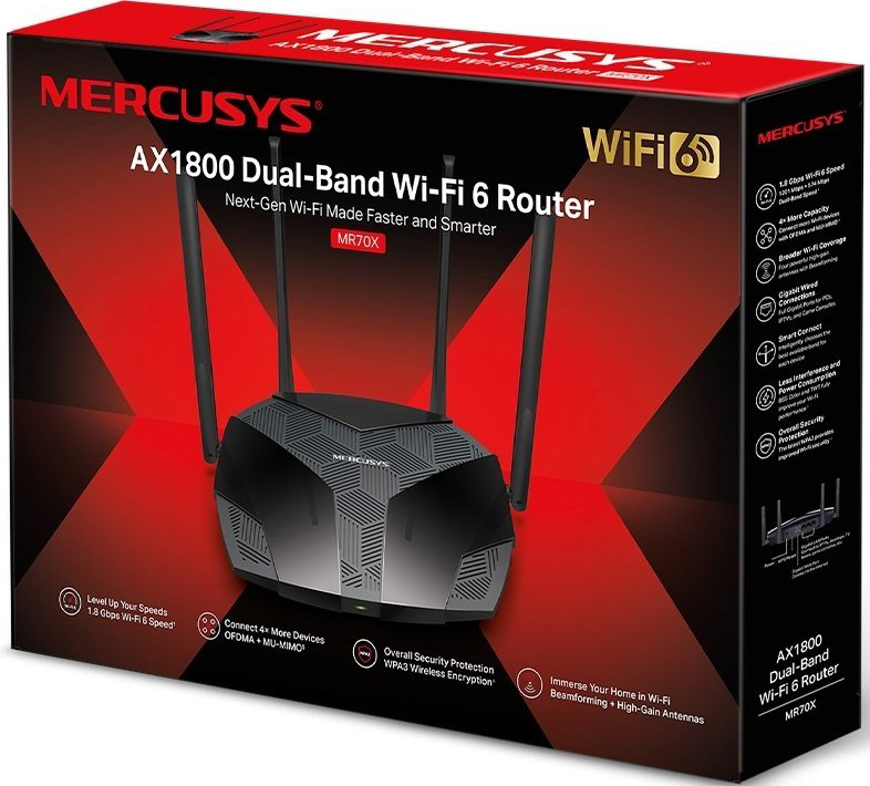 Интернет роутер Mercusys MR70X Wi-Fi 6 2.4Gz/5Gz 574+1201Мбит/с фото