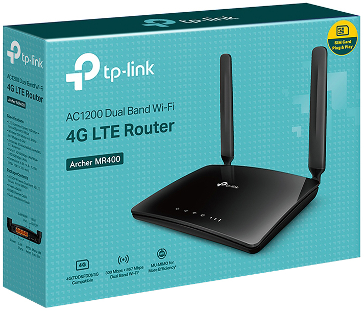 Интернет роутер TP-Link Archer MR400 4G Wi-Fi (2.4Gz/5Gz) 1167Мбит/с фото