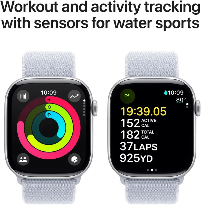 Apple Watch Series 10 GPS + Cellular 46mm Silver Aluminium Case with Blue Cloud Sport Loop - фото - №3