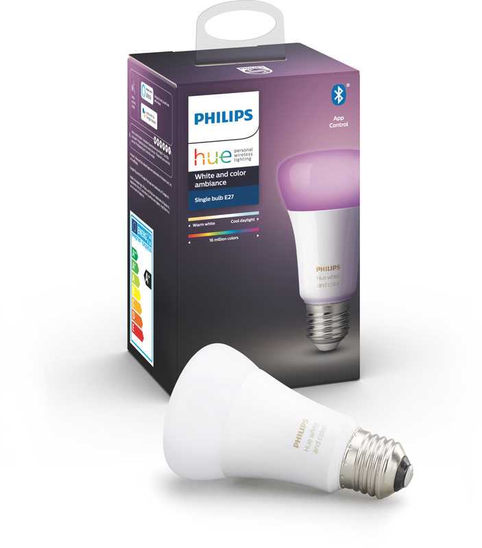 Розумна лампа Philips Hue Single Bulb E27, 9W(60Вт), 2000K-6500K, Color, Bluetooth, з димером 929002216824 фото