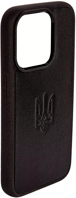 Чохол для iPhone 15 Pro Max Kartell чорна натуральна шкіра з тисненням Герба України фото