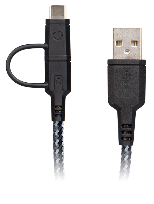 Kабель Energea NyloTouch 1.5m USB to microUSB+USB-C (Black) фото