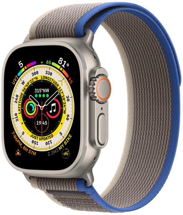 Apple Watch ULTRA 49mm Titanium Case with Blue/Gray Trail Loop - S/M MNHL3UL/A фото