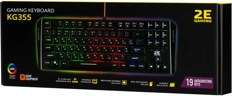 Ігрова клавіатура 2E GAMING KG355 LED USB Ukr (Black) 2E-KG355UBK фото