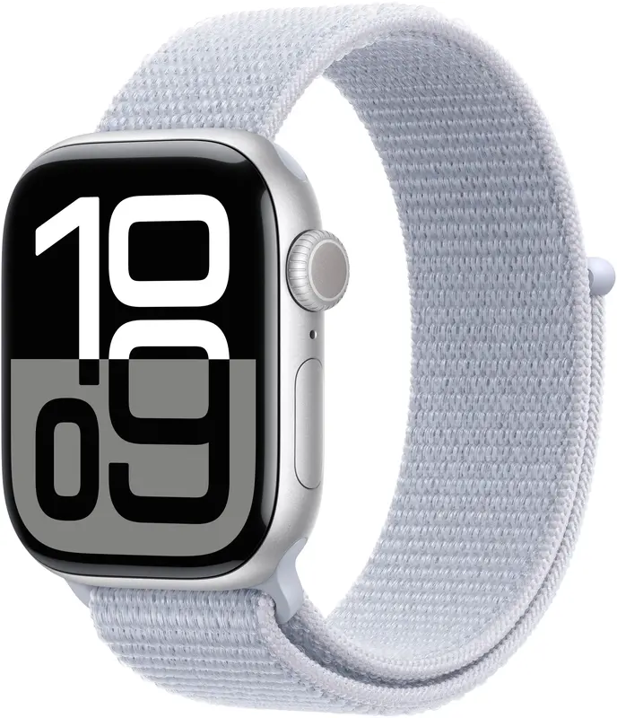 Apple Watch Series 10 GPS + Cellular 42mm Silver Aluminium Case with Blue Cloud Sport Loop - фото - №0