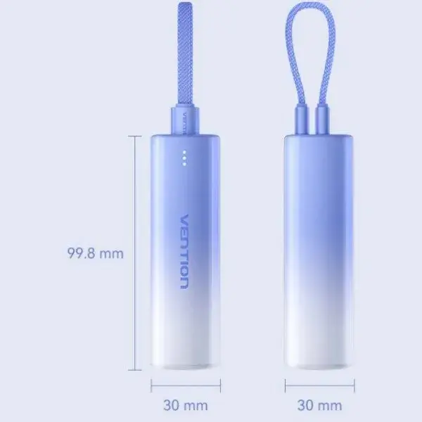 Повербанк Vention 5000mAh 20W PD, USB-C In/Out, Lightning In/Out, with cable, Gradient Синій - фото - №1