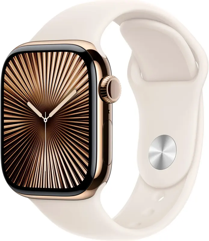 Apple Watch Series 10 GPS + Cellular 42mm Gold Titanium Case with Starlight Sport Band - M/L - фото - №0