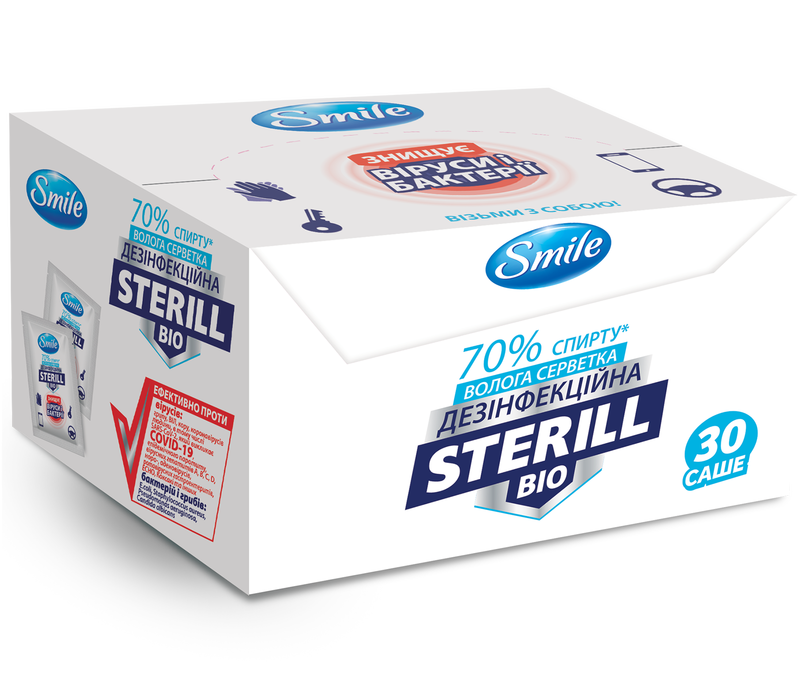 Вологі серветки Smile Дезінфікуючі Sterill Bio з клапаном 50 шт. фото