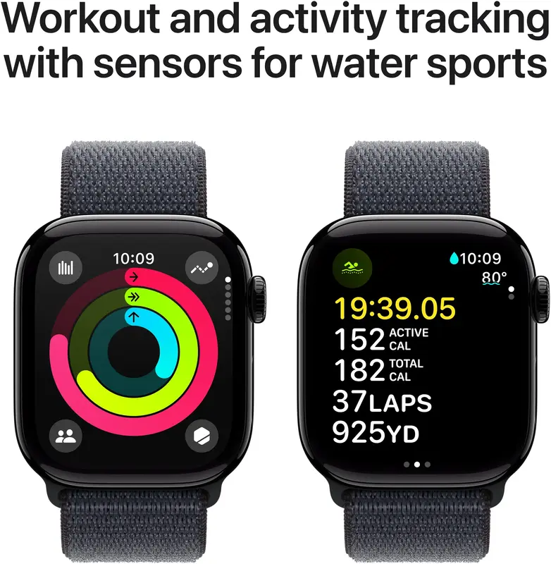 Apple Watch Series 10 GPS + Cellular 42mm Jet Black Aluminium Case with Ink Sport Loop - фото - №3