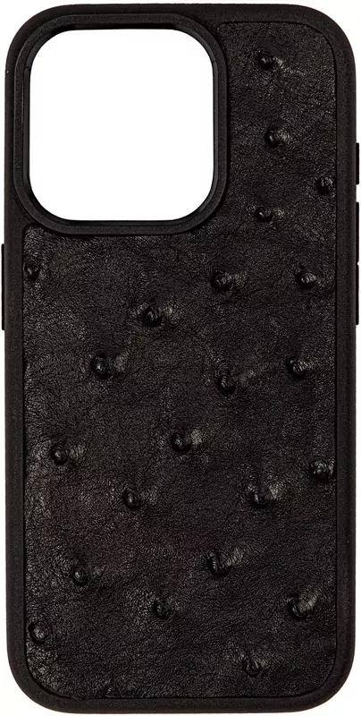 Чохол для iPhone 15 Pro Max Kartell з чорної шкіри страуса с фолікулами фото
