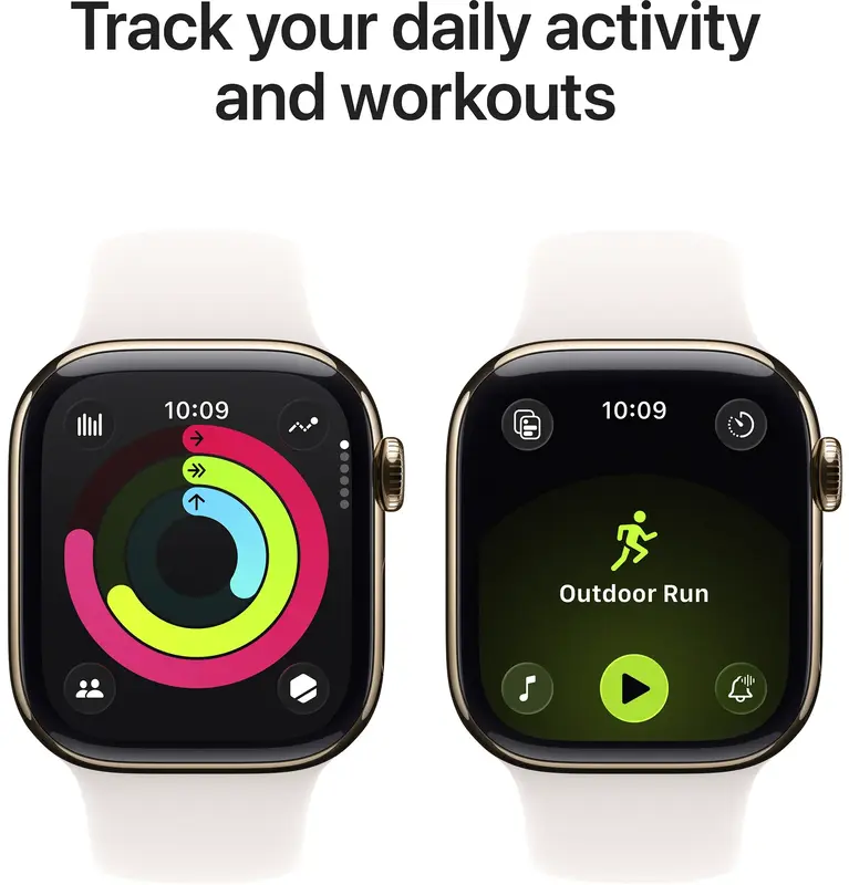 Apple Watch Series 11 GPS + Cellular 42mm Gold Titanium Case with Light Blush Sport Band - M/L (MF8X4RK/A) - фото - №3